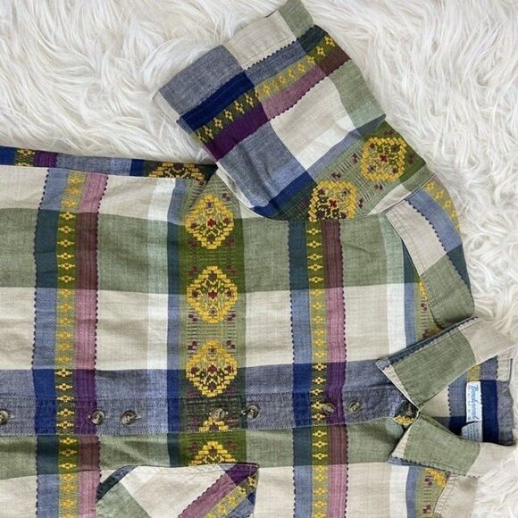Backroad Blues Womens Vintage 90s Plaid Patchwork Embroidered Button Down Top Sm - Picture 8 of 10